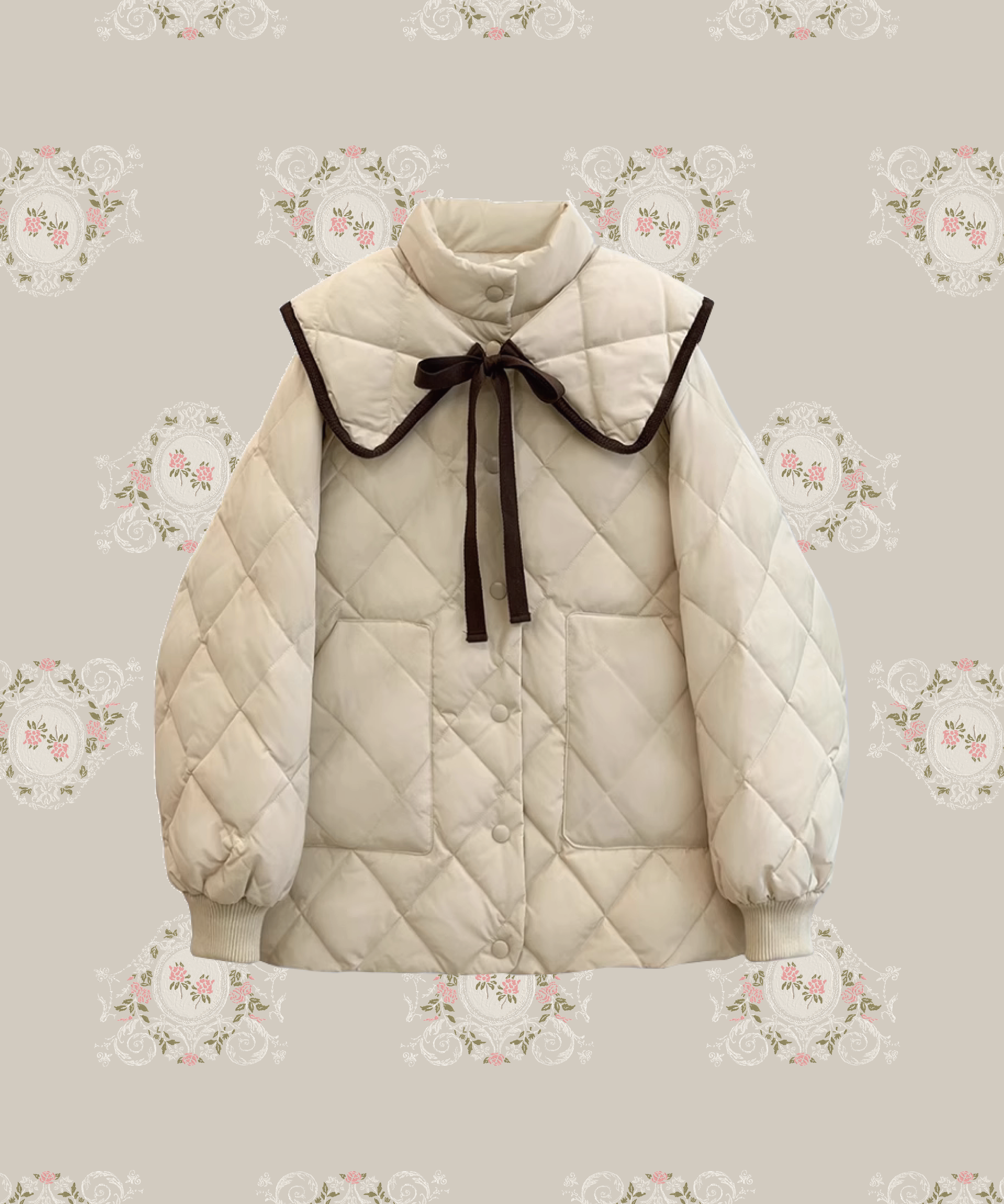 Quilted Lace Ribbon Duck Down Jacket 
