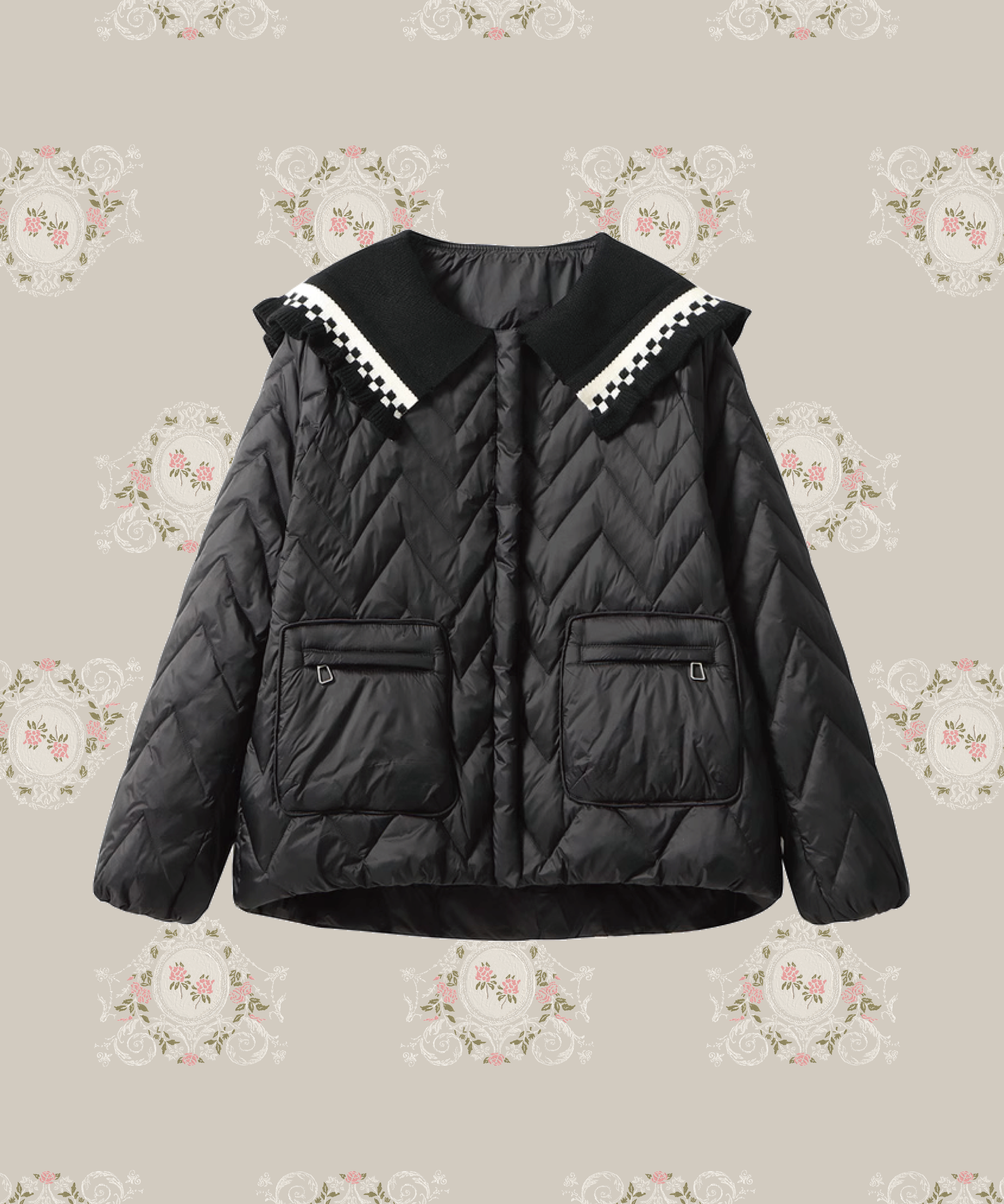 Frill Collar Double Pocket Duck Down Jacket  フリル襟ダブルポケットダックダウンジャケット