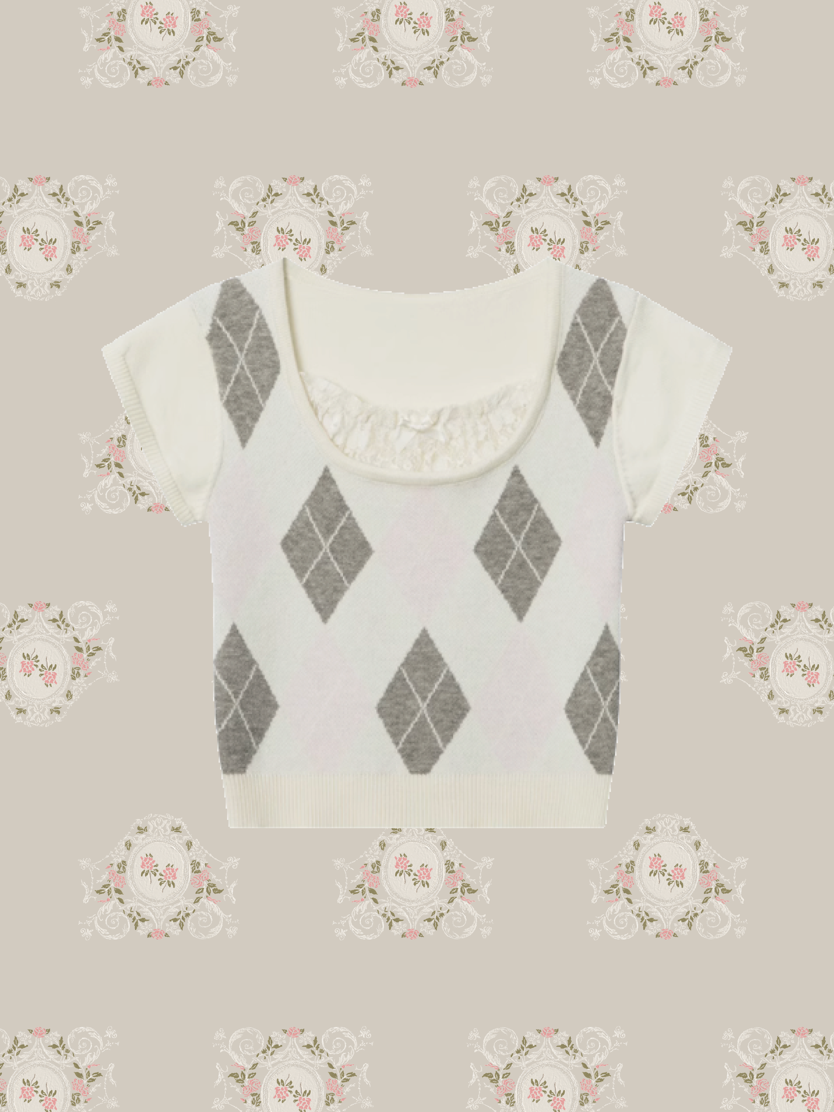 Lace Stiched Argyle Top/レースステッチアーガイルトップス