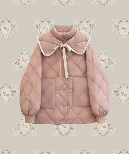 Quilted Lace Ribbon Duck Down Jacket 