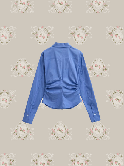 Blue Motif Waist Gather Shirt/ブルーモチーフウエストギャザーシャツ
