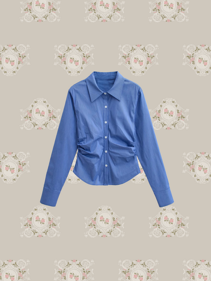 Blue Motif Waist Gather Shirt/ブルーモチーフウエストギャザーシャツ