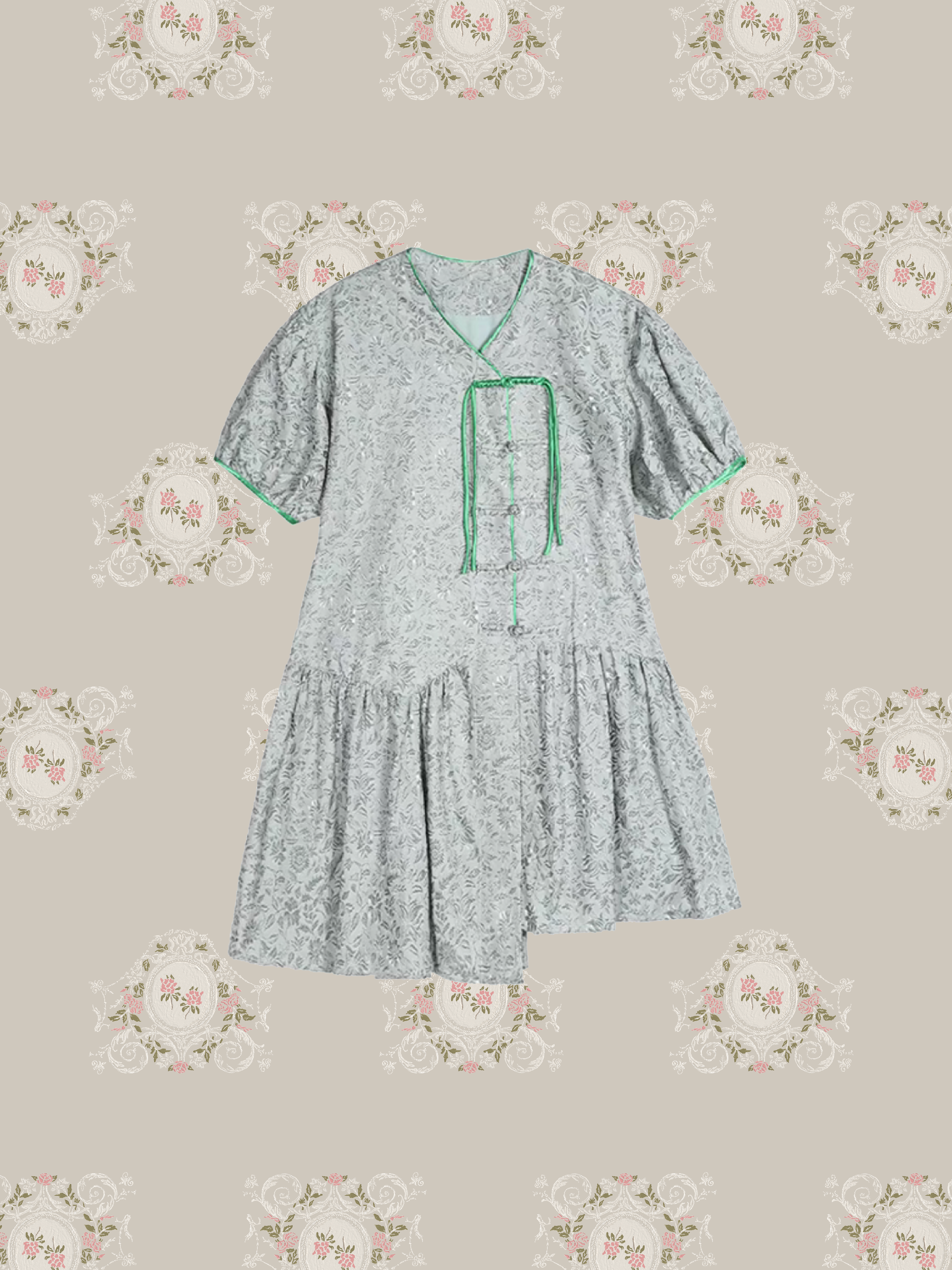 Texture Embossed Puff Sleeve One Piece/テクスチャーエンボスパフスリーブワンピース