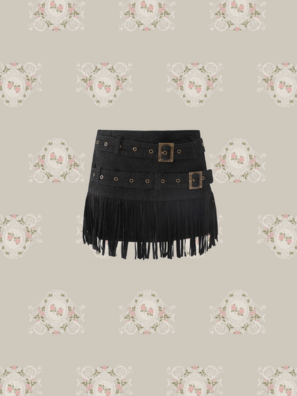 Distress Fringe Stitch Denim Mini Skirt/ディストレスフリンジステッチデニムミニスカート
