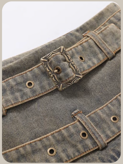 Distress Fringe Stitch Denim Mini Skirt/ディストレスフリンジステッチデニムミニスカート