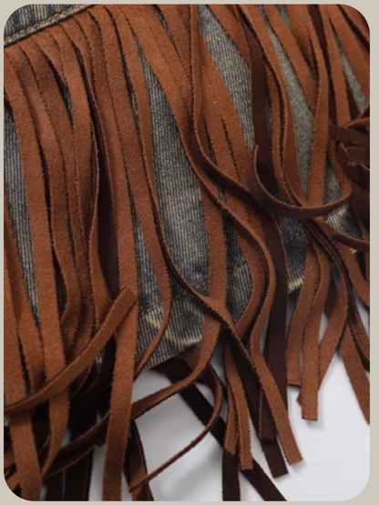 Distress Fringe Stitch Denim Mini Skirt/ディストレスフリンジステッチデニムミニスカート