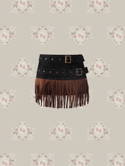 Distress Fringe Stitch Denim Mini Skirt/ディストレスフリンジステッチデニムミニスカート
