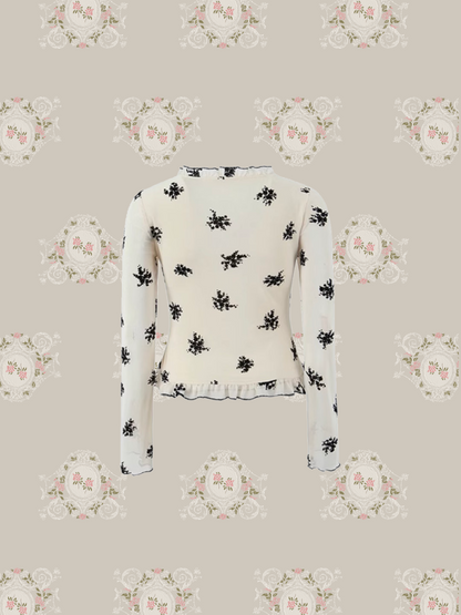 Frill Piping Floral Blouse/フリルパイピング花柄ブラウス