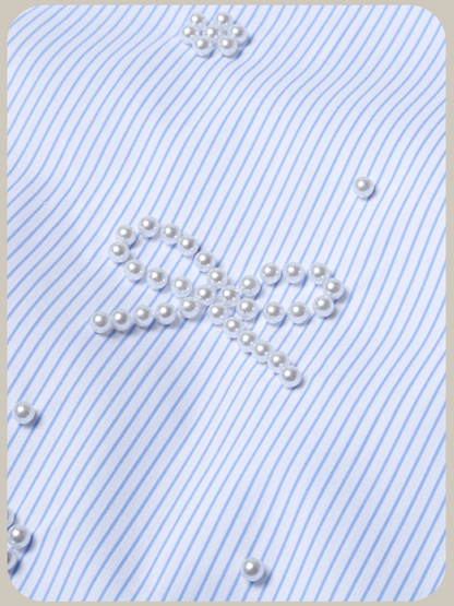 Handmade Pearl Deco Stripe Shirt ハンドメイドパールデコストライプシャツ