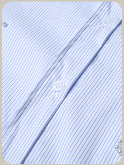 Handmade Pearl Deco Stripe Shirt ハンドメイドパールデコストライプシャツ