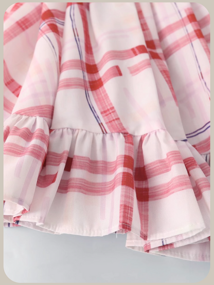 Pink Plaid Asymmetry One Piece/ピンクチェックアシンメトリーワンピース
