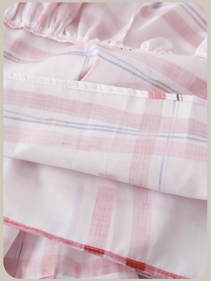 Pink Plaid Asymmetry One Piece/ピンクチェックアシンメトリーワンピース