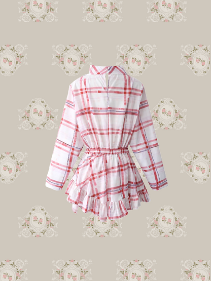 Pink Plaid Asymmetry One Piece/ピンクチェックアシンメトリーワンピース
