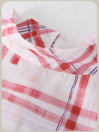 Pink Plaid Asymmetry One Piece/ピンクチェックアシンメトリーワンピース