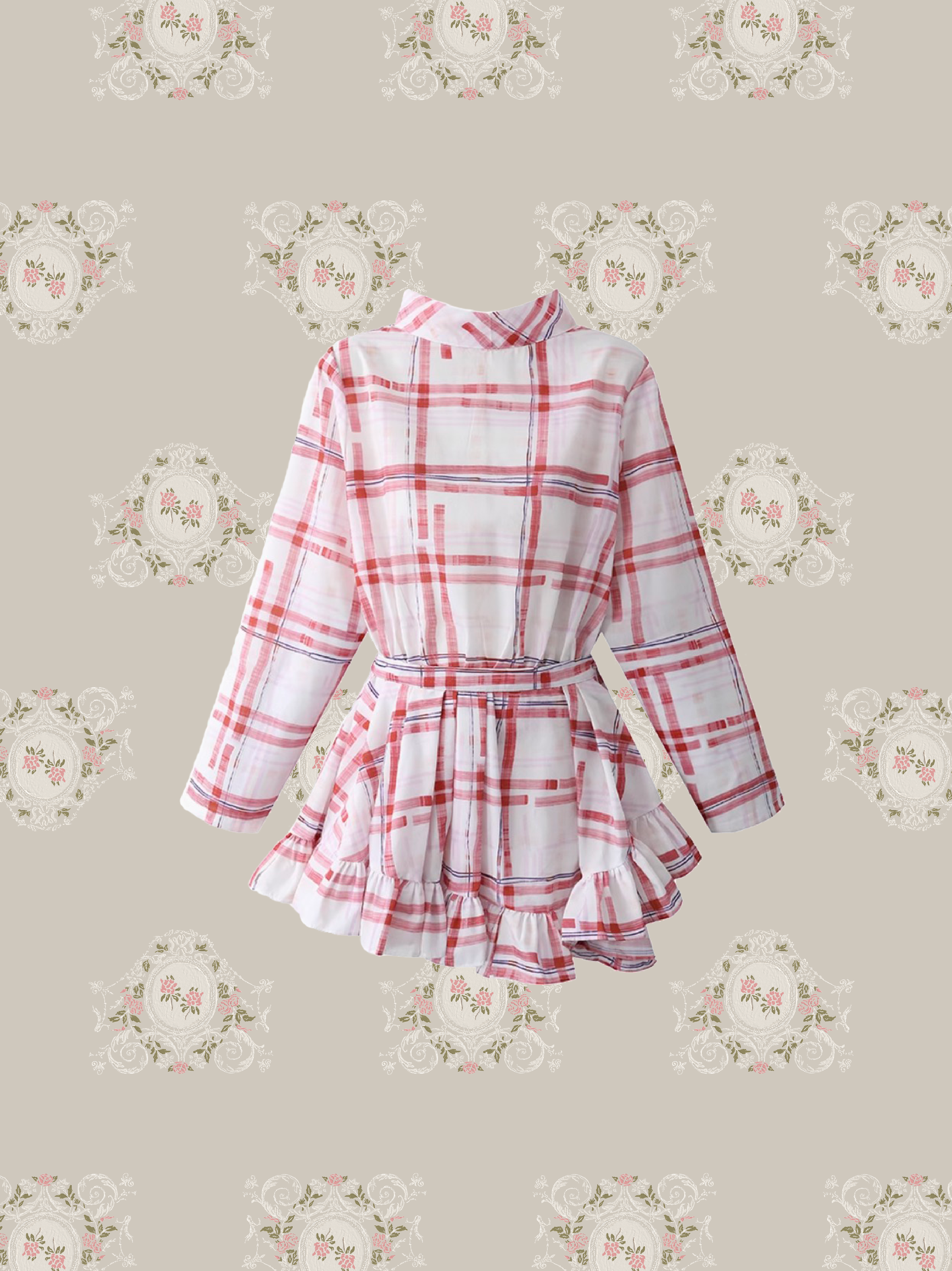 Pink Plaid Asymmetry One Piece/ピンクチェックアシンメトリーワンピース