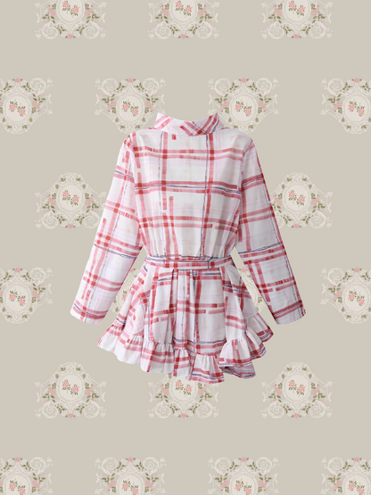 Pink Plaid Asymmetry One Piece/ピンクチェックアシンメトリーワンピース