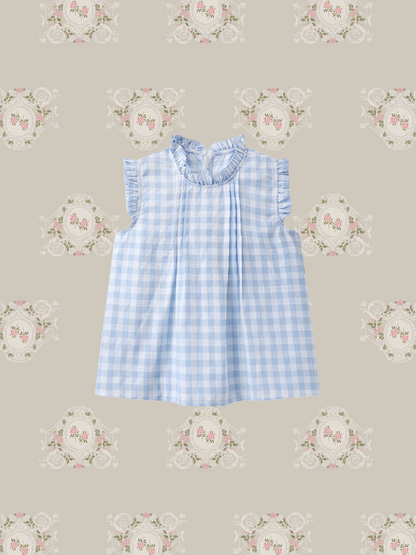 Sky Blue Ruffle Plaid Vest Set Up/スカイブルーフリルチェック柄ベストセットアップ