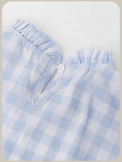 Sky Blue Ruffle Plaid Vest Set Up/スカイブルーフリルチェック柄ベストセットアップ