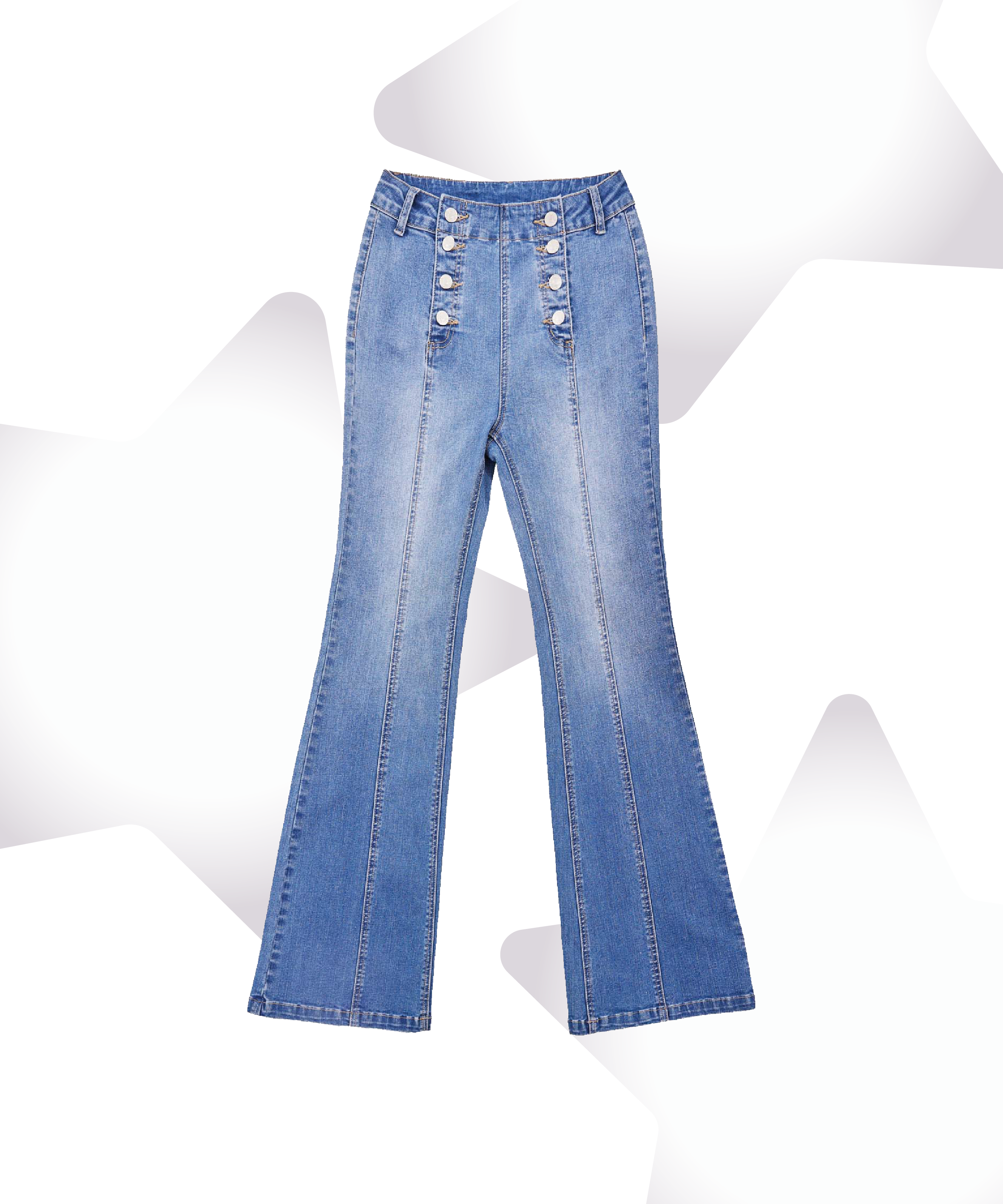 Water-washed High-waisted Flared Stretch Denim