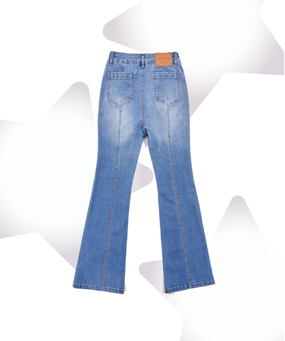 Water-washed High-waisted Flared Stretch Denim