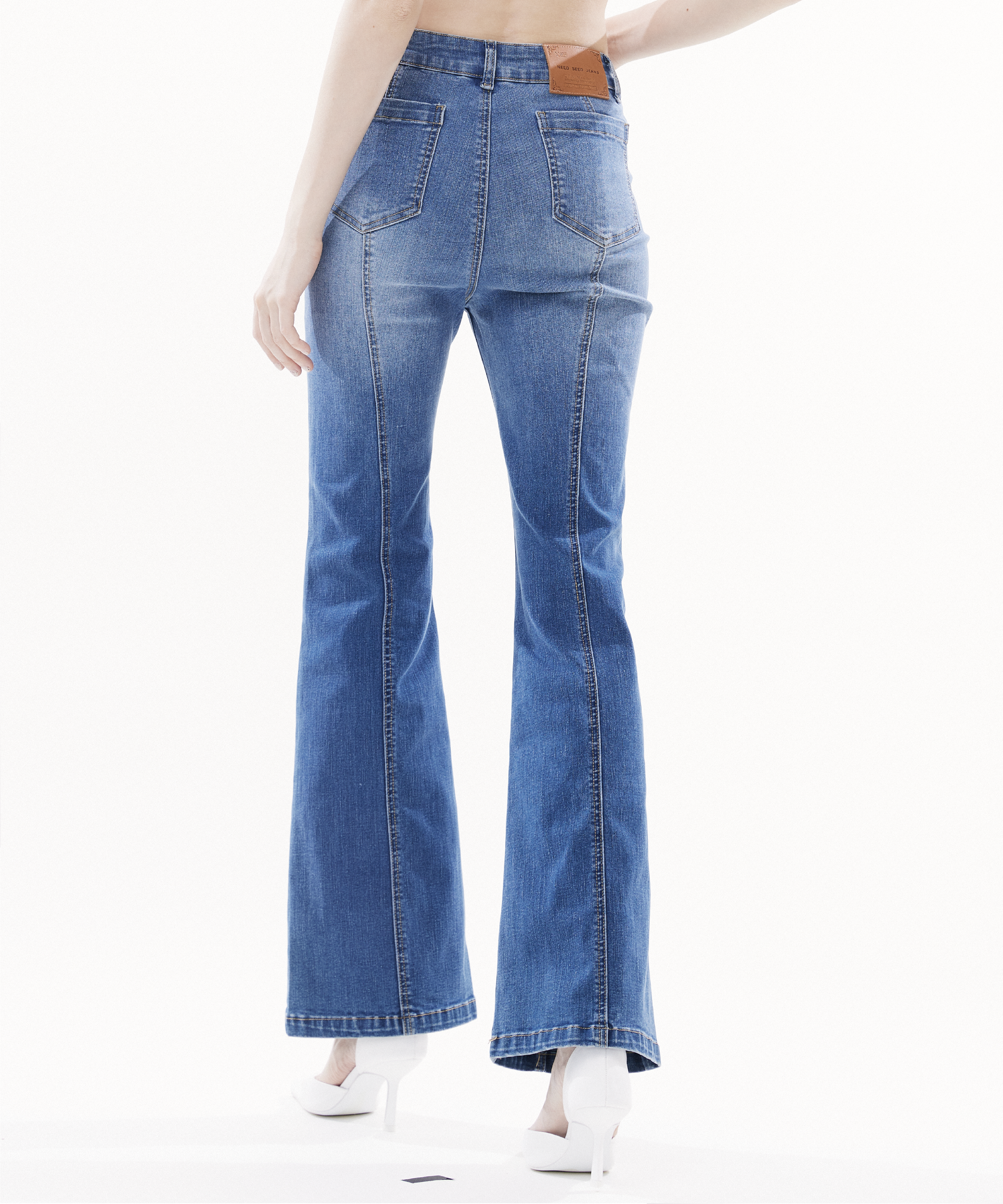 Water-washed High-waisted Flared Stretch Denim