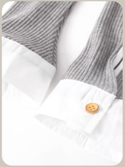 Stitching Shirt Layer Knit Top/ステッチシャツレイヤーニットトップス