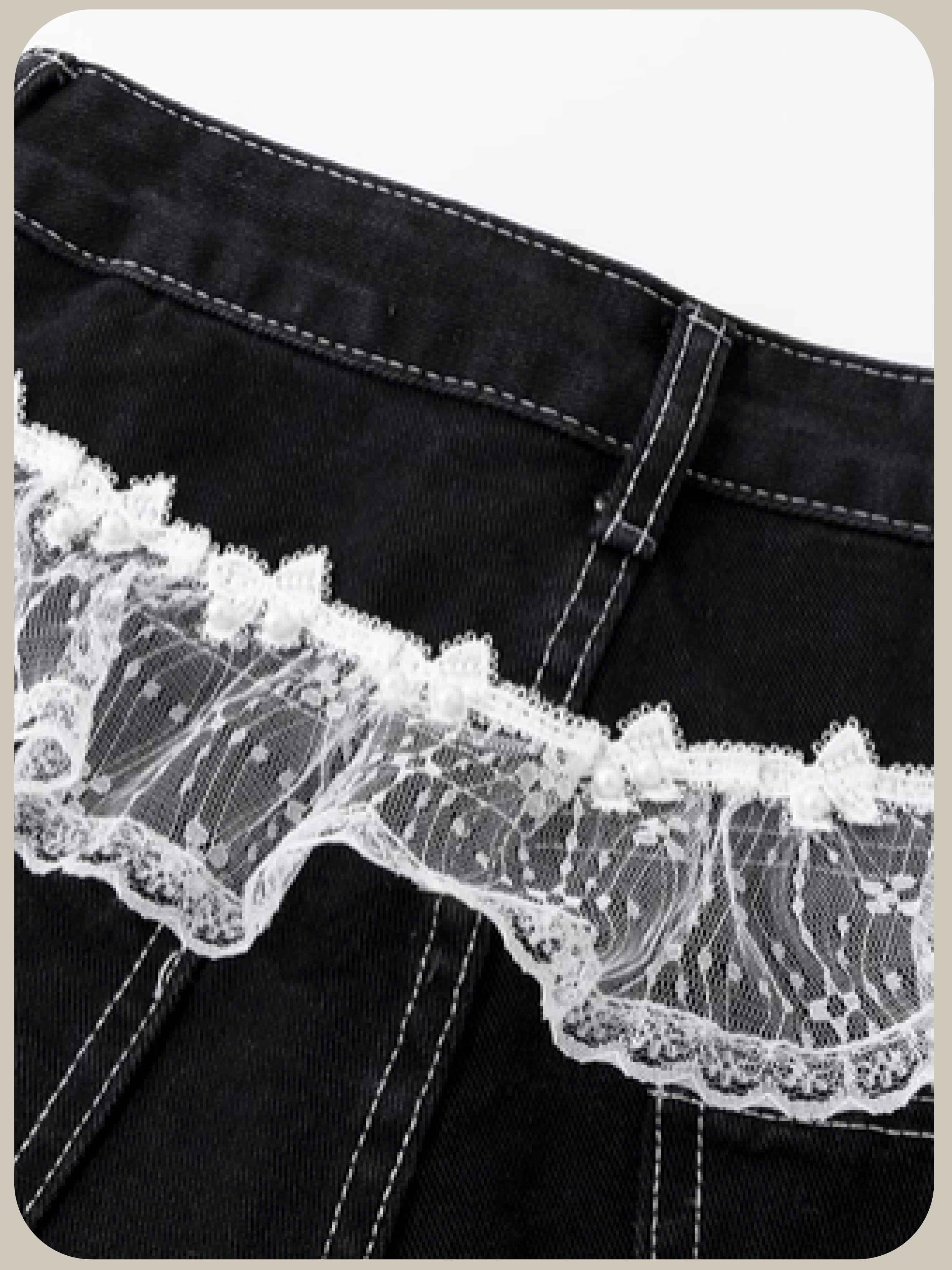 Lace Piping Wide Denim Pants/レースパイピングワイドデニムパンツ