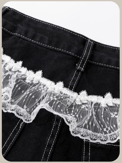 Lace Piping Wide Denim Pants/レースパイピングワイドデニムパンツ
