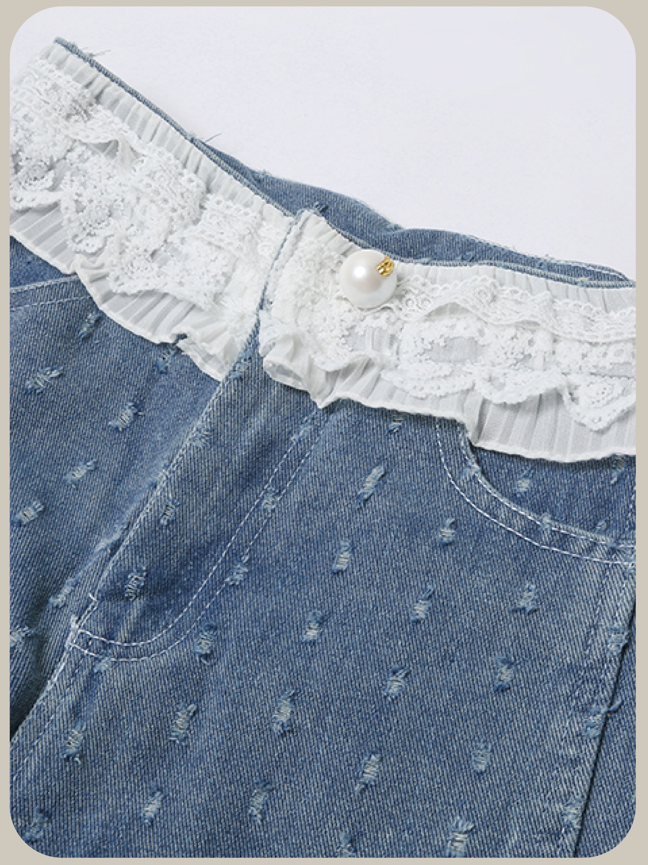 Fringe Design Lace Deco Denim Set Up/フリンジデザイン レースデコ デニムセットアップ