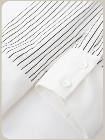 Waisted Baby Collar Stripe One Piece With Pants/ウエストベビーカラーストライプワンピース パンツセット