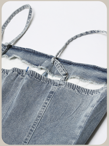 Silm Lace Stitch Denim Dress/シルム レースステッチ デニムドレス