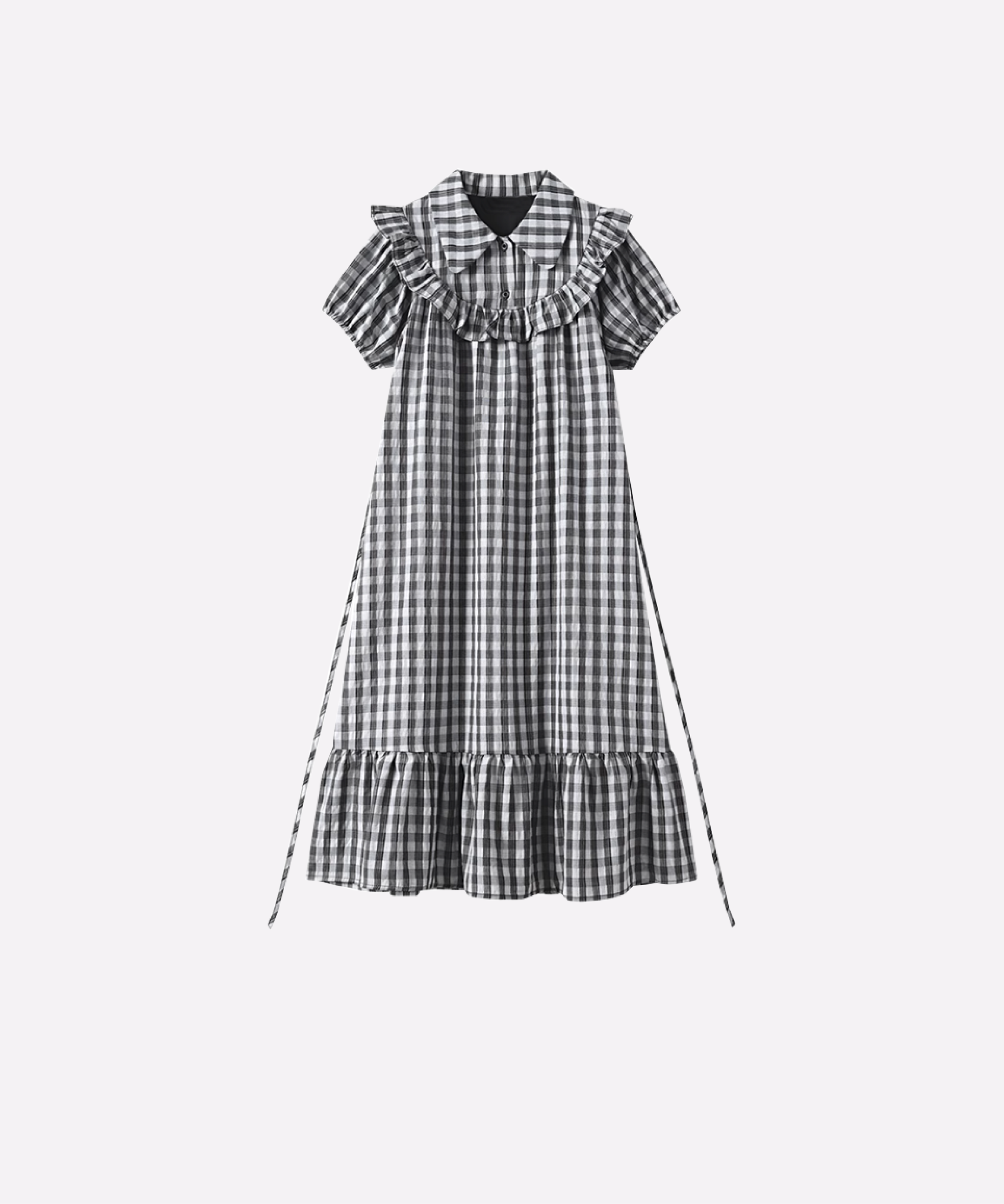 Elegant Check Motif Big Collar One Piece