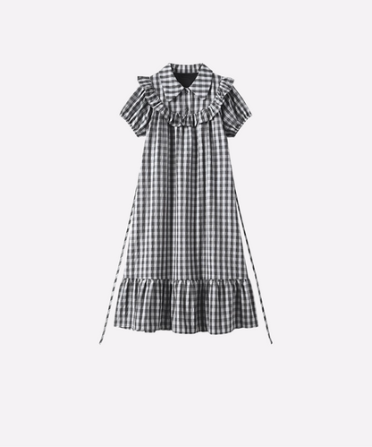 Elegant Check Motif Big Collar One Piece