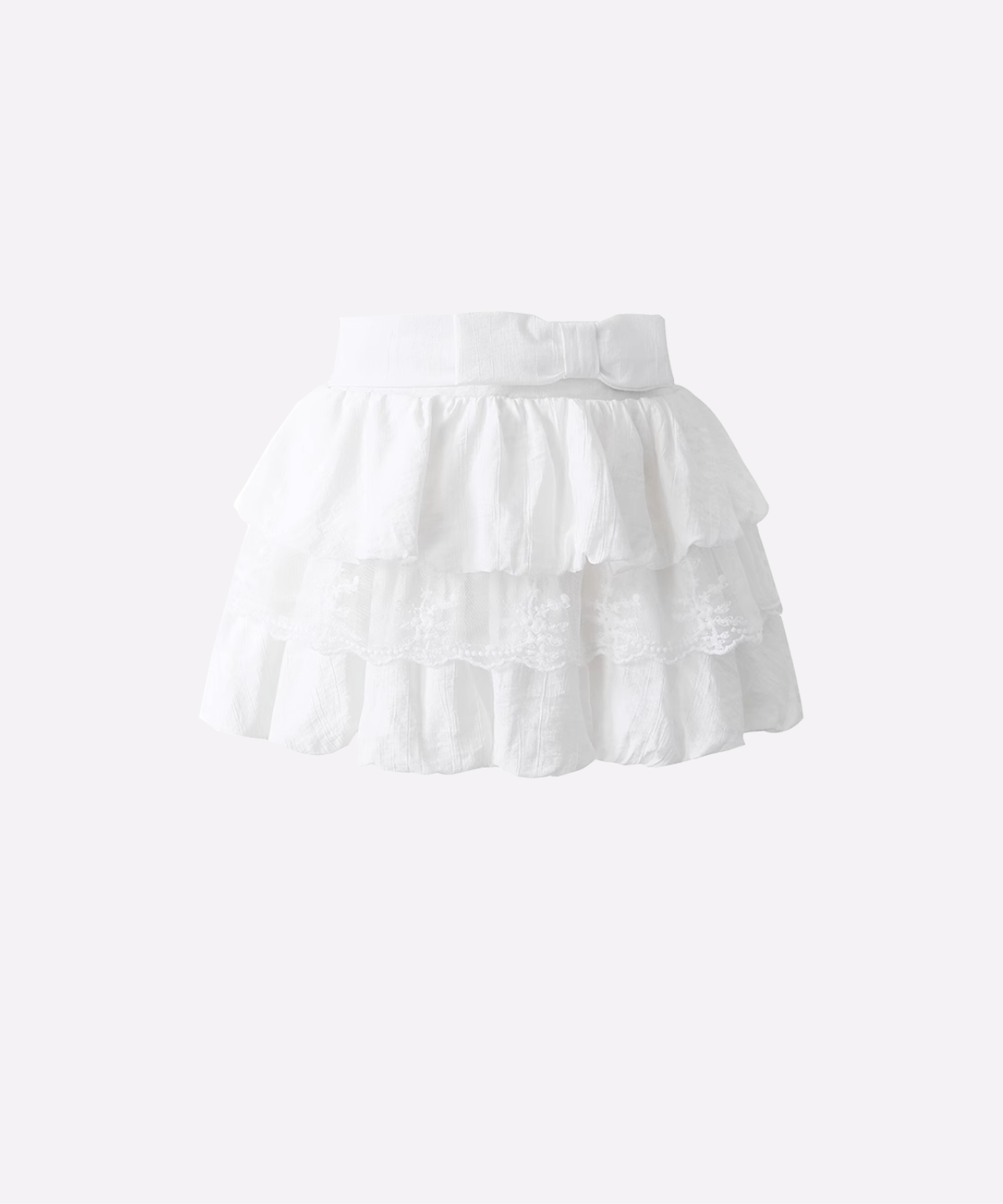 Ribbon Waist Lace Tiered Mini Skirt