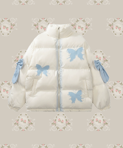 Butterfly Ribbon Deco Puff Down Coat 