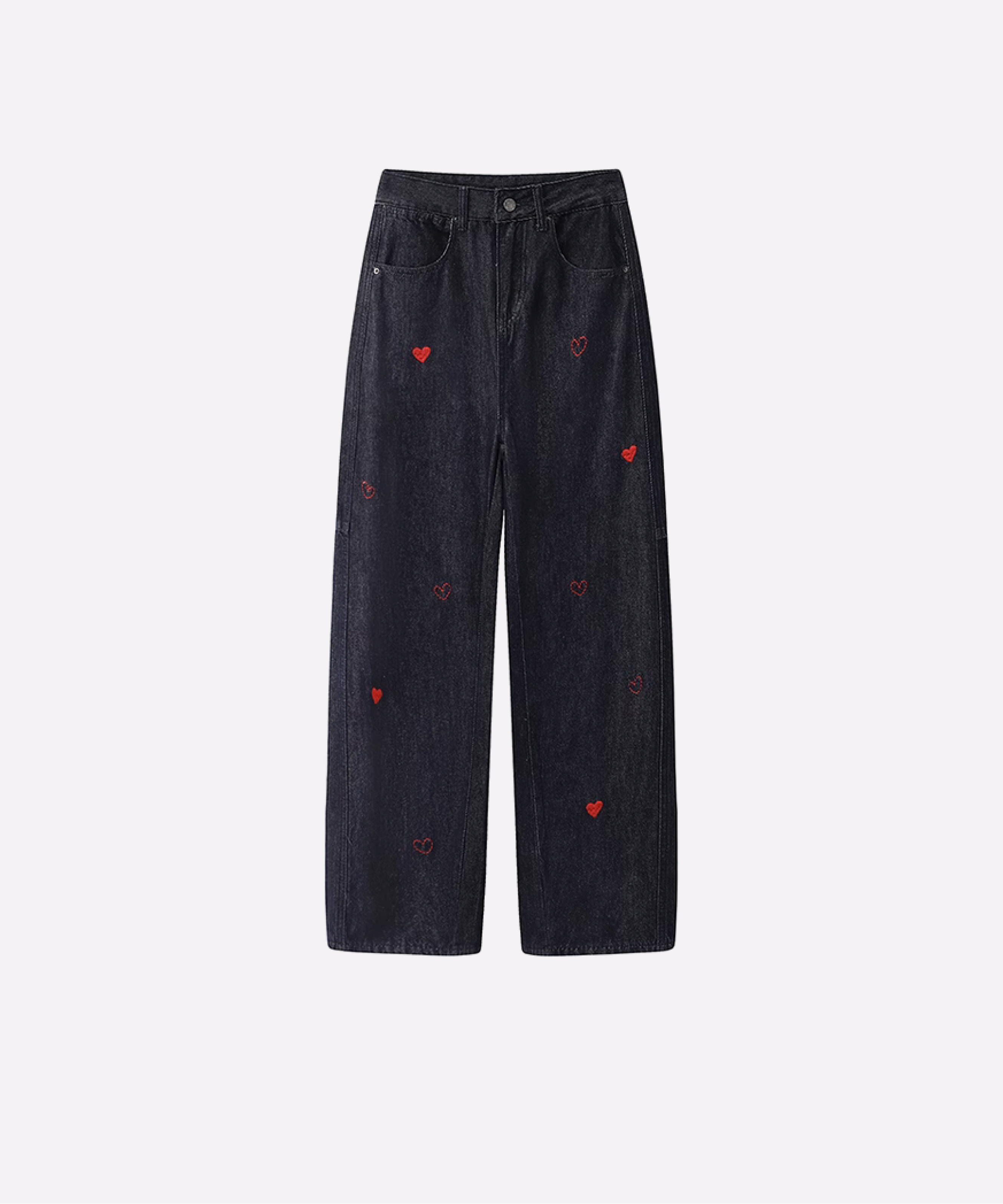 Heart Embroidery Denim Pants