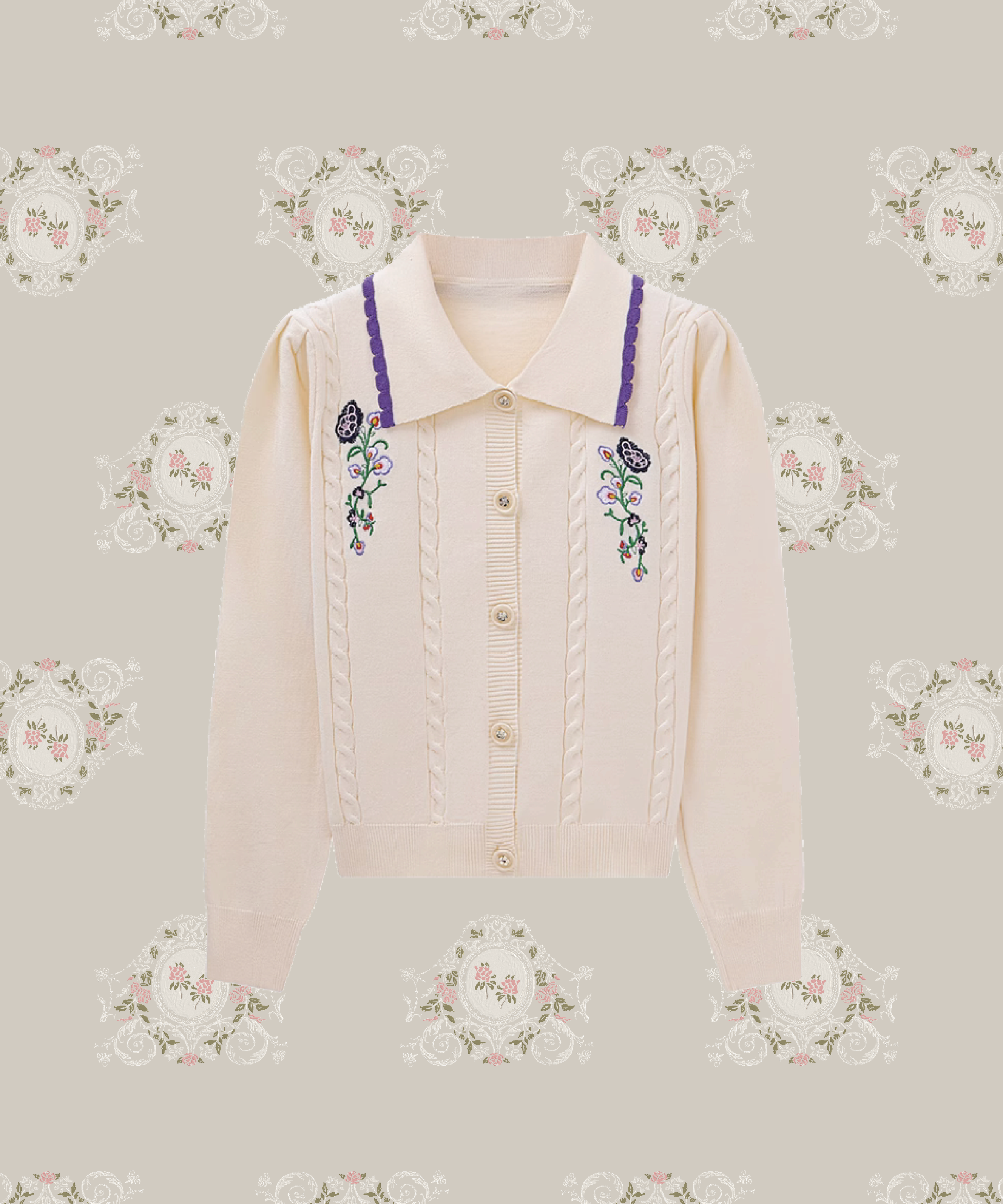 Floral Embroidery Rib Knit