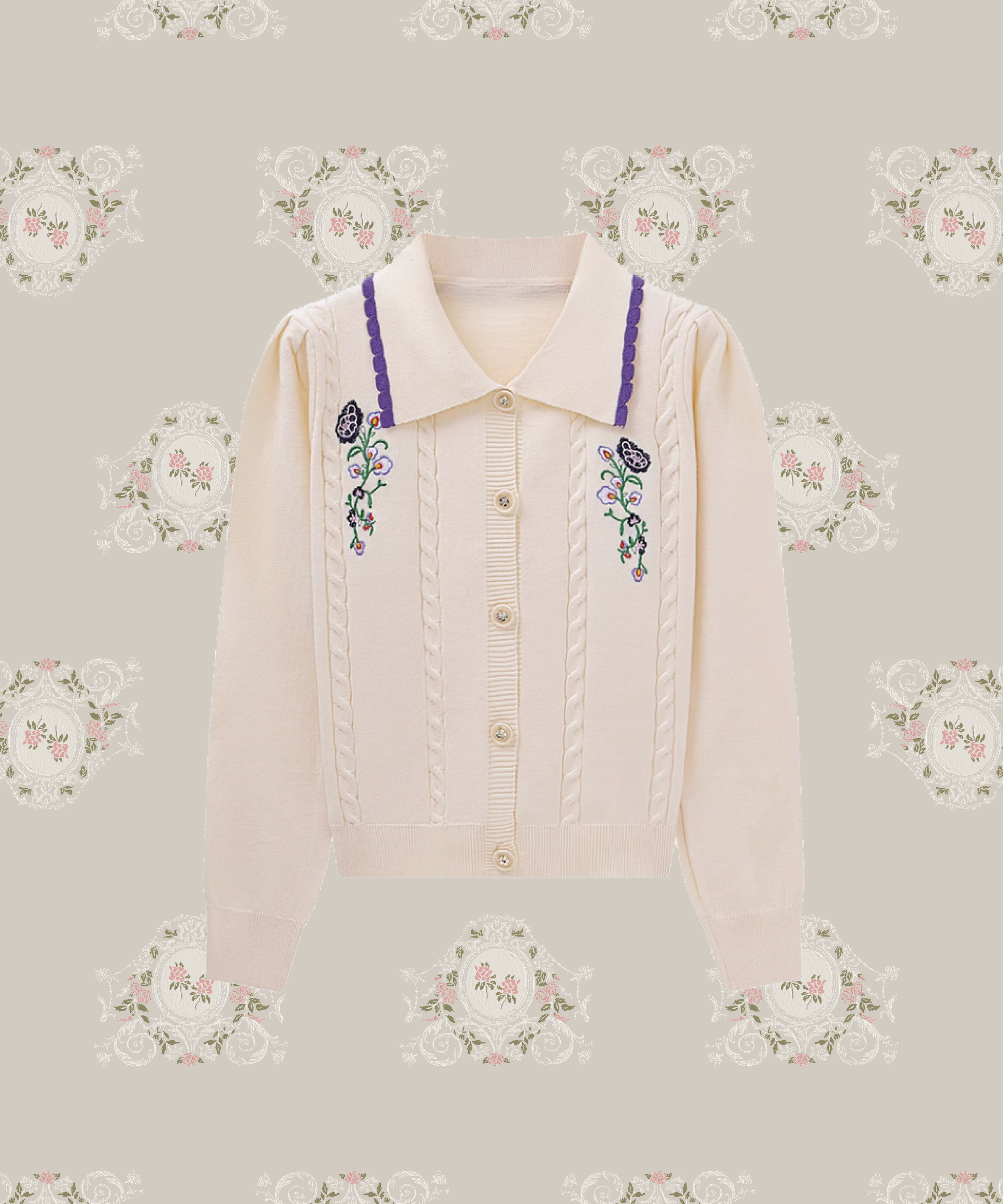 Floral Embroidery Rib Knit 