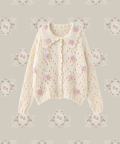 Flower Applique Beige Cardigan