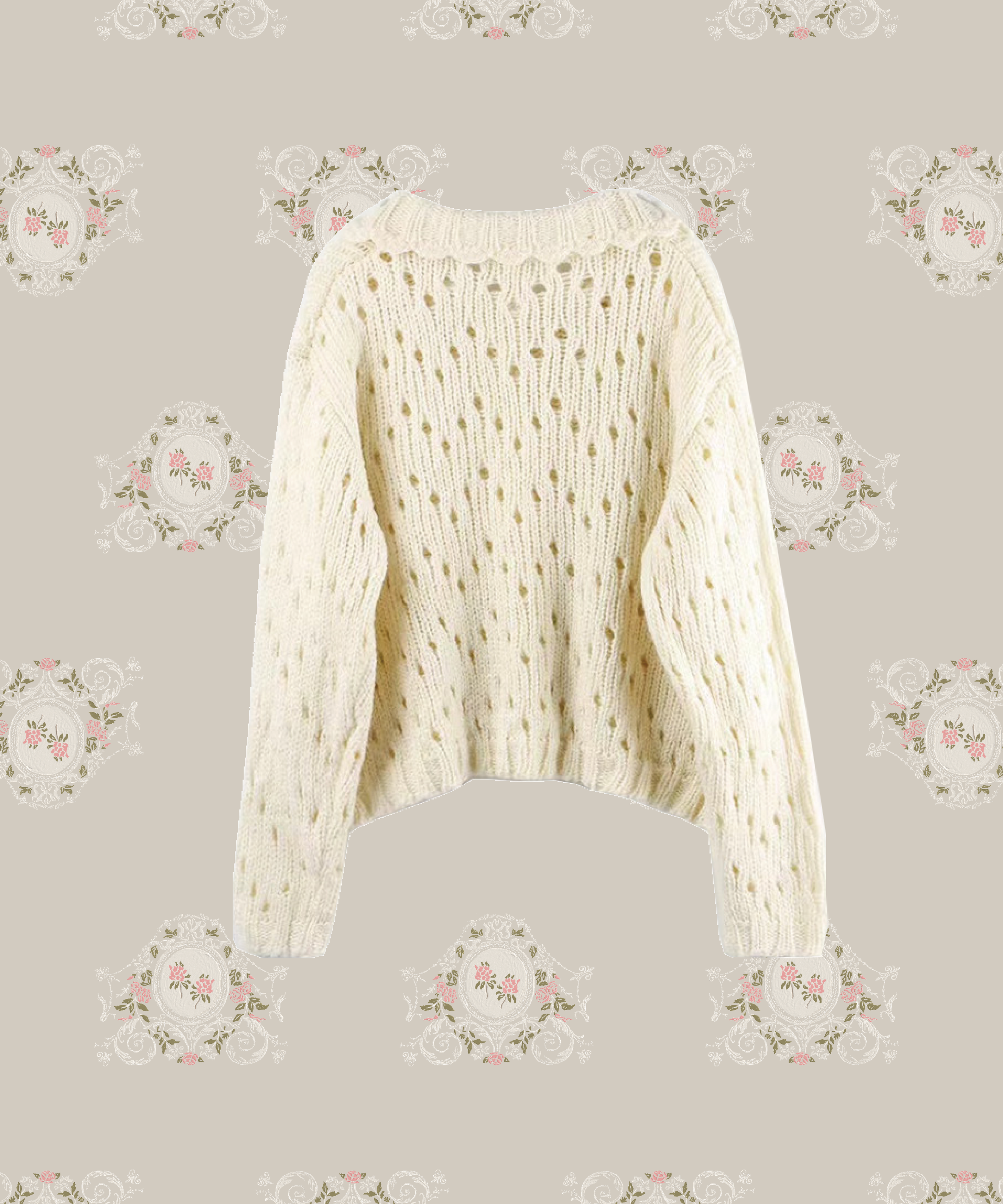 Beige Flower Applique Cardigan 