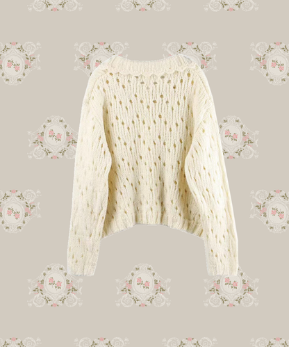 Flower Applique Beige Cardigan