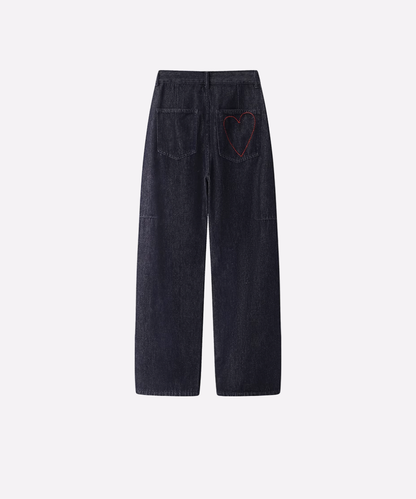 Heart Embroidery Denim Pants