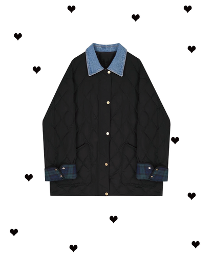 Denim Stitching Quilted Down Coat 