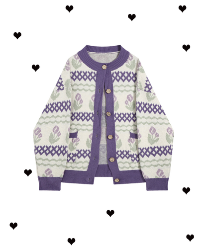 Vintage Purple Motif Cardigan