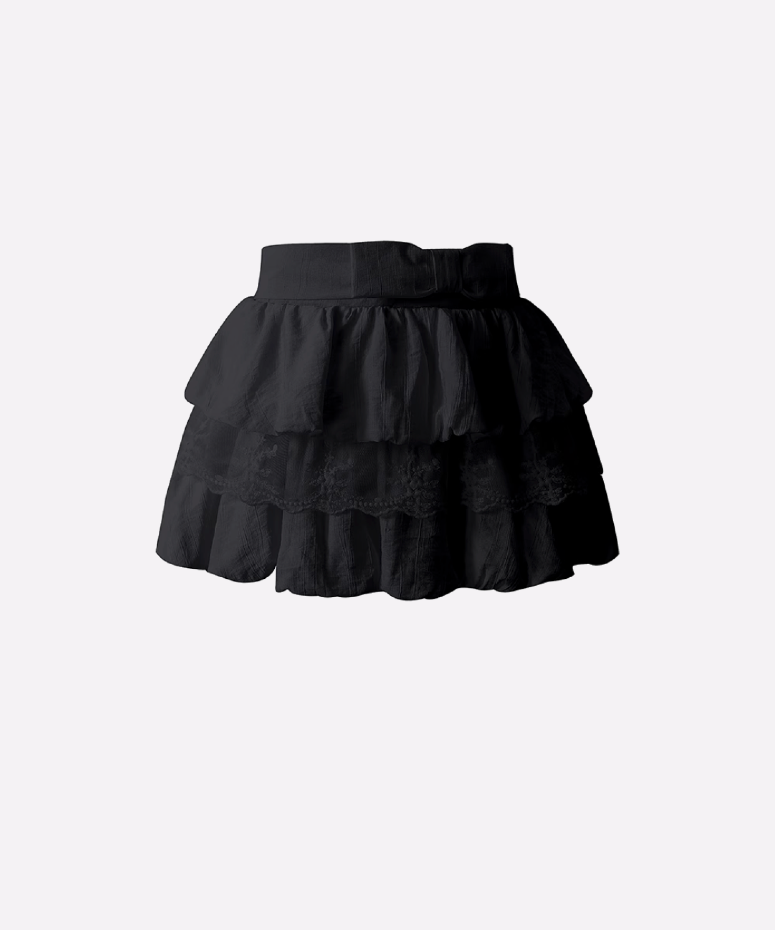 Ribbon Waist Lace Tiered Mini Skirt