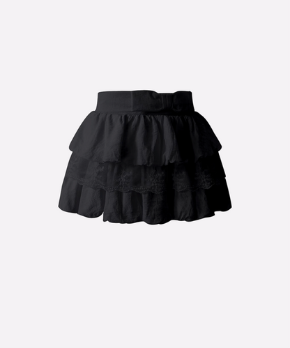 Ribbon Waist Lace Tiered Mini Skirt