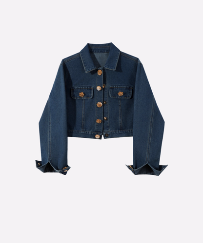 Exquisite Floral Snap Button Denim Jacket