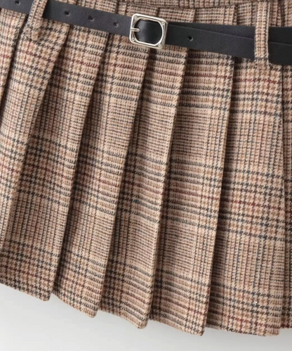 Double Belt Pleats Short Skirt ダブルベルトプリーツショートスカート