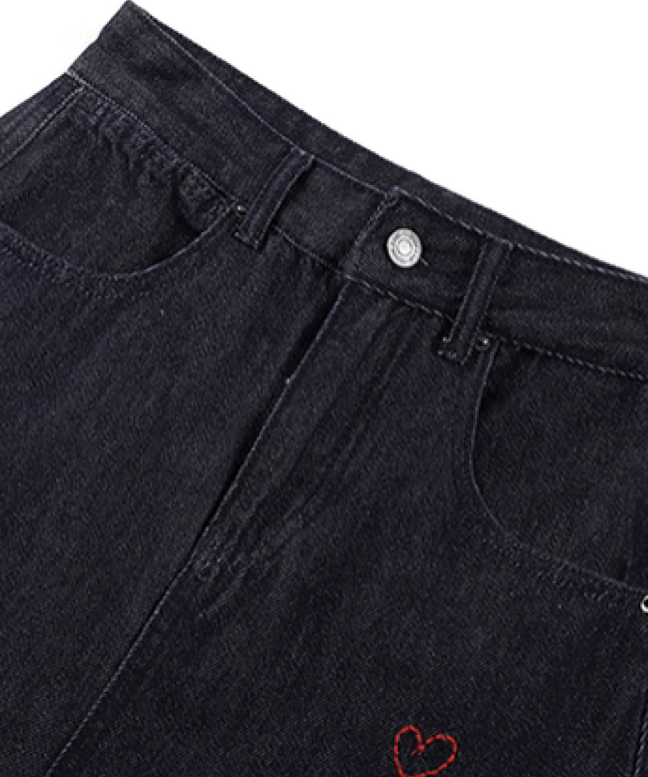 Heart Embroidery Denim Pants