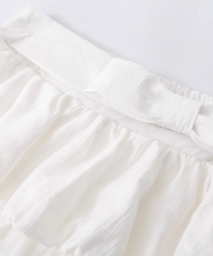 Ribbon Waist Lace Tiered Mini Skirt